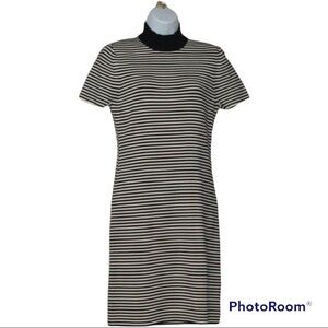 Michael Kors Mock Neck Dress Black White Stripes Sz 6 Top Quality Designer